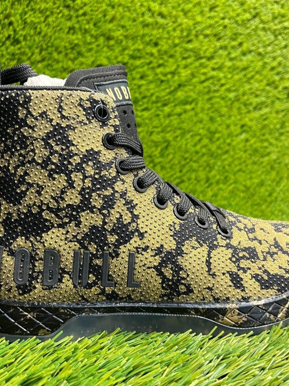 Nobull Outwork High-Top Womens Size 5.5 Gold Black Cross Training Shoes Sneakers